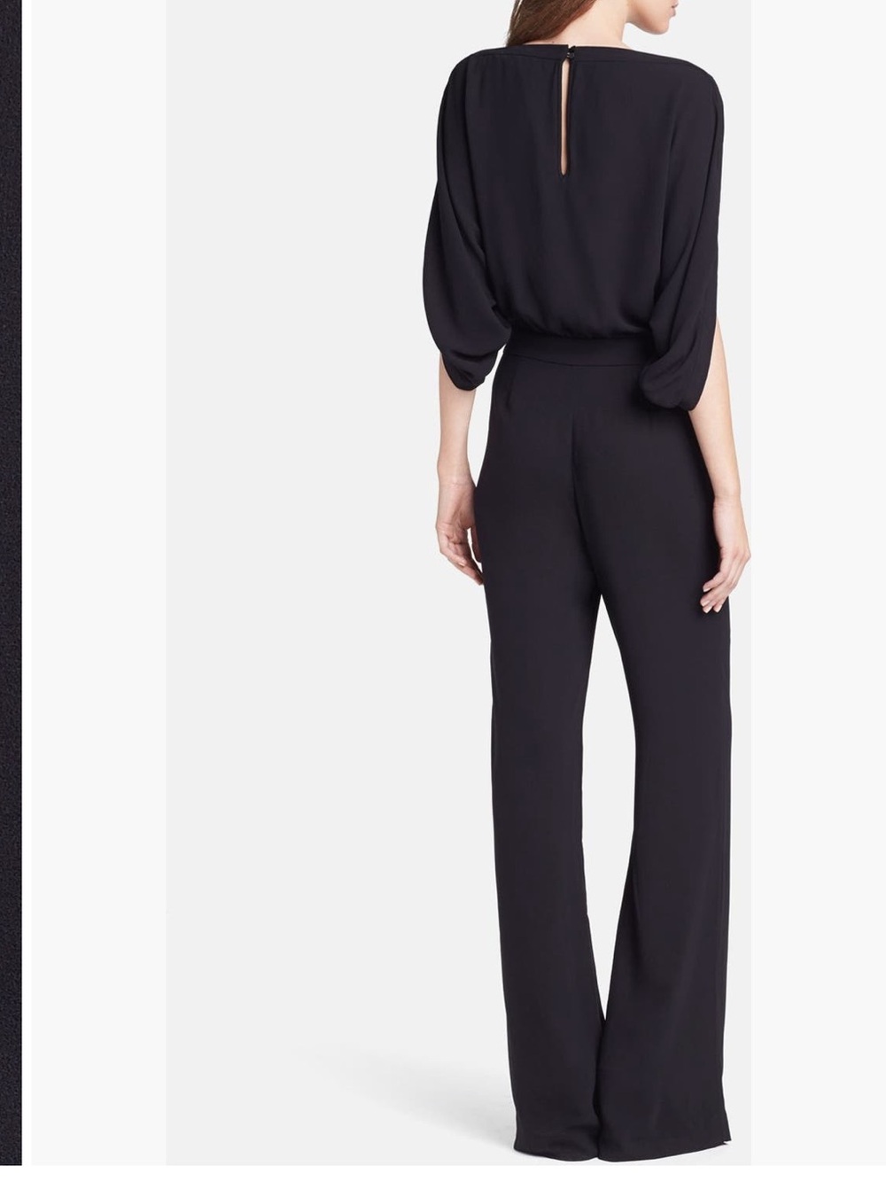 Diane Von Furstenberg DVF Black Lucy Blouson Boatneck Long Sleeve Jumpsuit Sz 6 - Picture 2 of 11